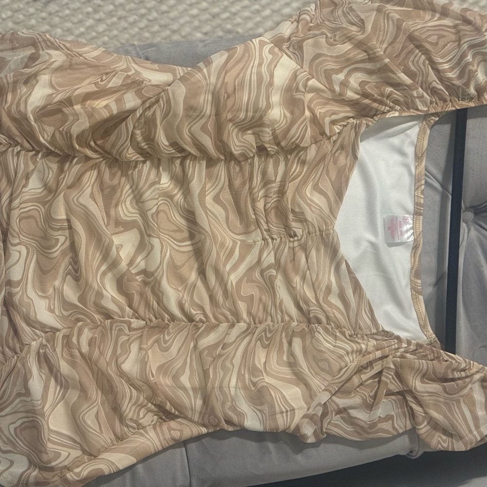 No Boundaries Swirl Pattern Blouse - Brown and Cream